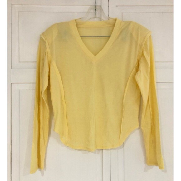 Sweaters - Merino Wool Blend V-Neck Padded Shoulder Yellow Long Sleeve Top Size Small
